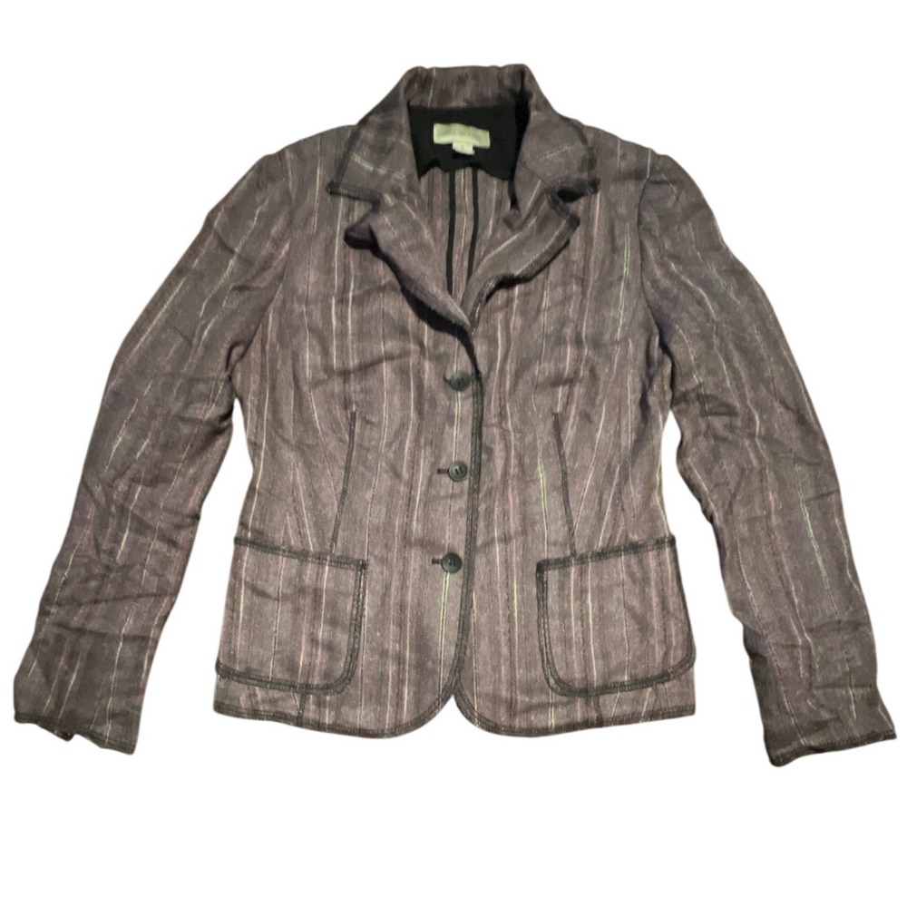 BILL BURNS Womens Striped Blazer Jacket Size 6 Rayon Wool‎ Blend
